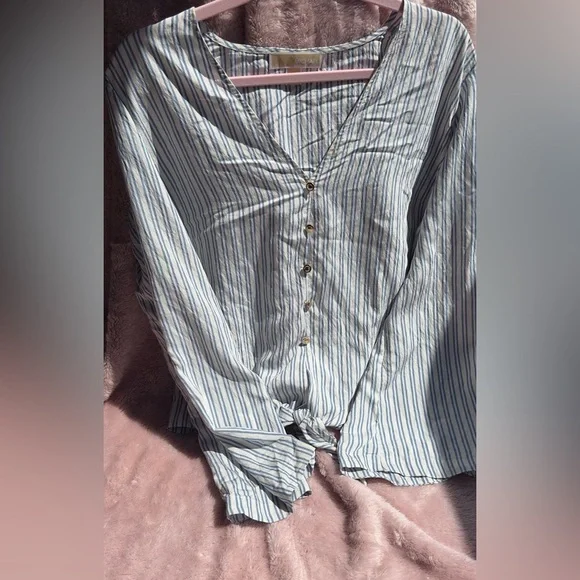 Michael Kors Button-Front Striped Tie Top (makeup mark • discounted!) - Picture 1 of 4